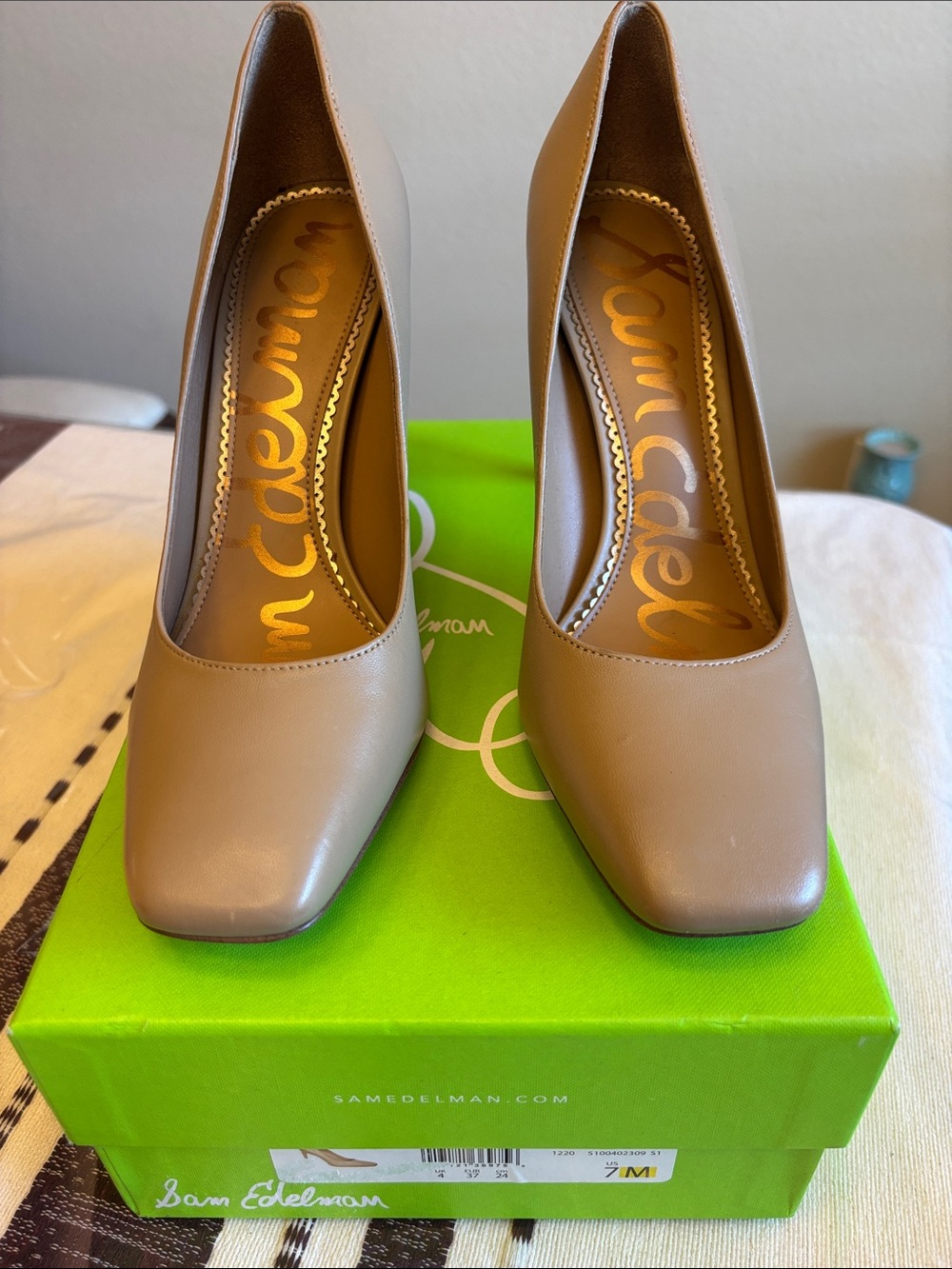 Sam Edelman Taupe Square-Toe Leather Pumps
